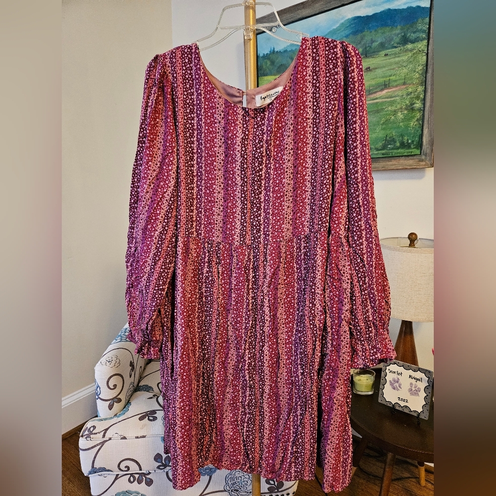 Impressions Pink Patterned Long Sleeve Dress Sz 2X